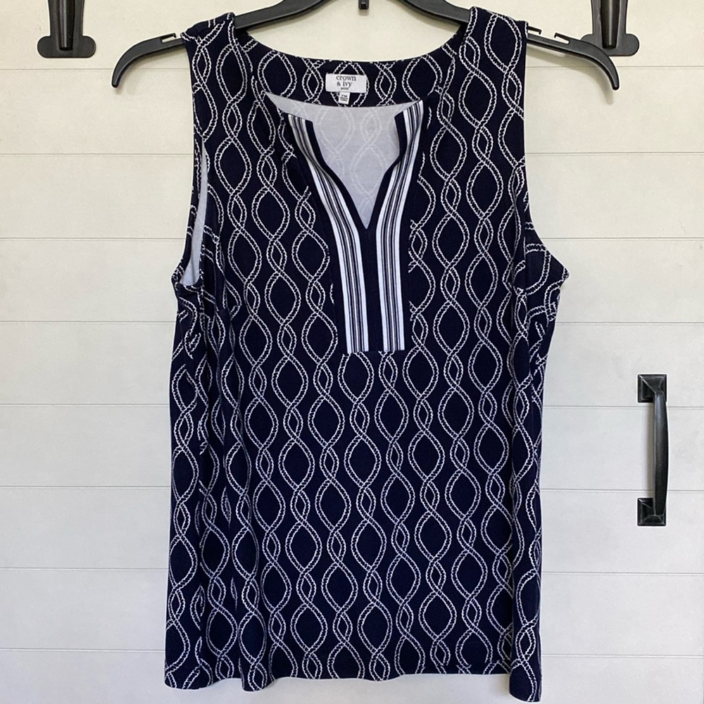 Crown and Ivy Navy Nautical Rope Tank - Medium Petite